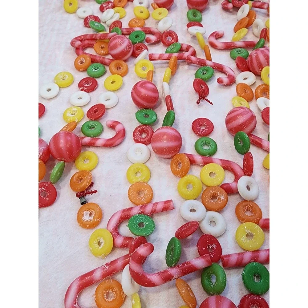 36'+ VTG Blow Mold Candy Garland Peppermint Candy Cane Sugared Christmas Holiday